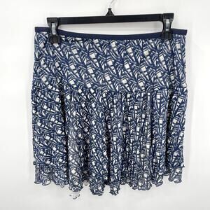 DVF Diane VonFurstenberg Silk Elastic Waist Blue White Pattern Skirt // 6